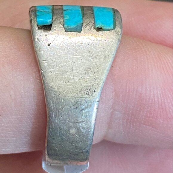Ring Size 8.5 Turquoise Inlay Sterling Silver 925 Women Semi-Precious Stone - Picture 4 of 9